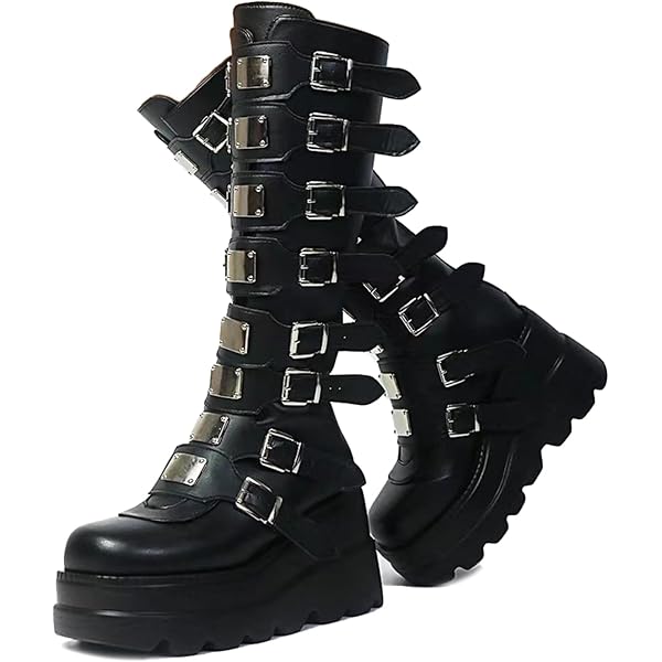 Amazon.com | NIGXWNS Women Platform Knee High Goth Boots Zip Round